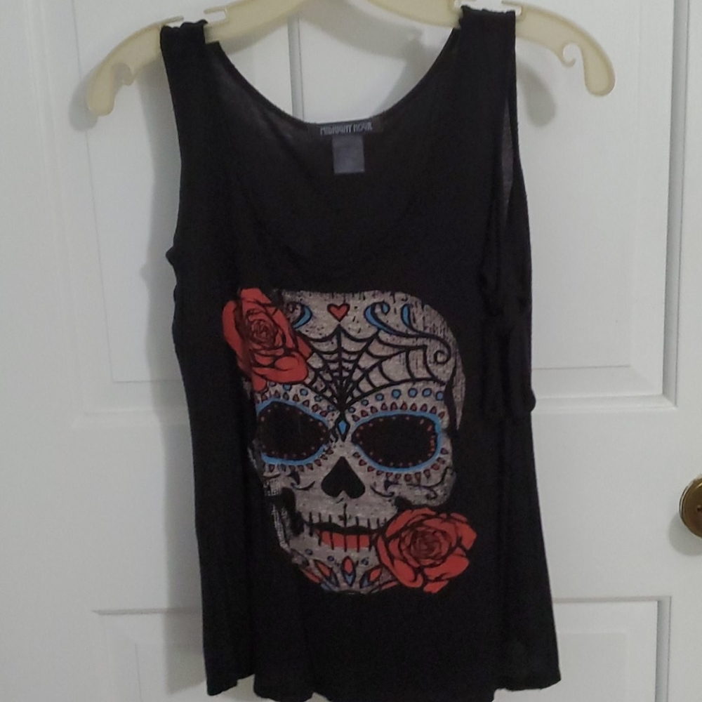 Sugar Skull Cold Shoulder Tank Top